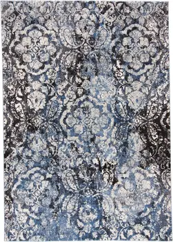 8' X 11' Blue Black and Ivory Abstract Power Loom Distressed Area Rug