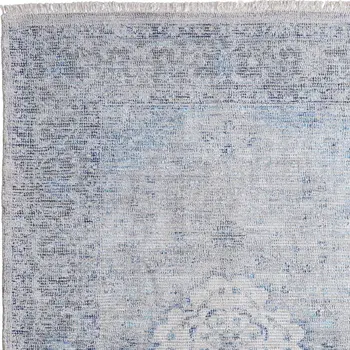 4' X 6' Gray Blue and Ivory Oriental Hand Woven Distressed Area Rug With Fringe