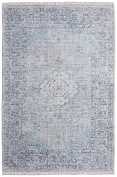 9' X 12' Gray Blue and Ivory Oriental Hand Woven Distressed Area Rug With Fringe