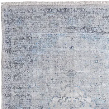 10' X 14' Gray Blue and Ivory Oriental Hand Woven Distressed Area Rug With Fringe