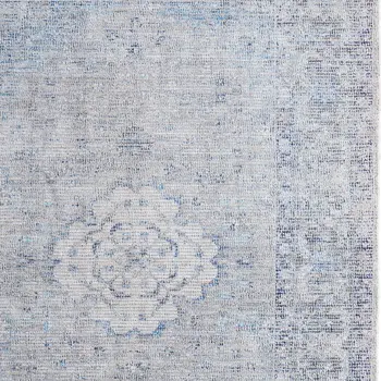2' X 3' Gray Blue and Ivory Oriental Hand Woven Distressed Area Rug With Fringe