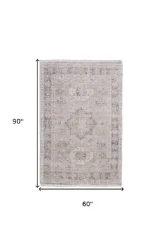 5' X 8' Tan and Gray Oriental Hand Woven Distressed Area Rug With Fringe