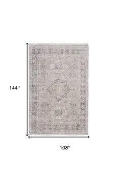 9' X 12' Tan and Gray Oriental Hand Woven Distressed Area Rug With Fringe