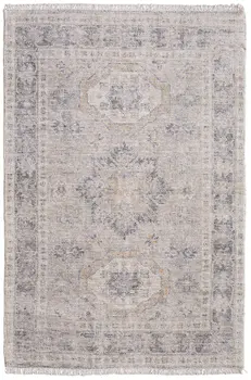 2' X 3' Tan and Gray Oriental Hand Woven Distressed Area Rug With Fringe