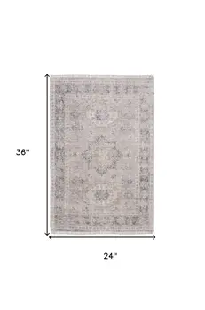 2' X 3' Tan and Gray Oriental Hand Woven Distressed Area Rug With Fringe