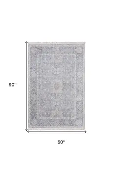 5' X 8' Gray Blue and Taupe Abstract Hand Woven Distressed Area Rug With Fringe
