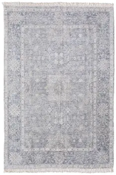 10' X 14' Gray Blue and Taupe Abstract Hand Woven Distressed Area Rug With Fringe