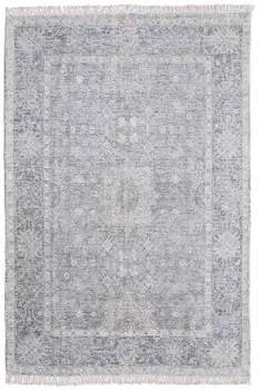 10' X 14' Gray Blue and Taupe Abstract Hand Woven Distressed Area Rug With Fringe
