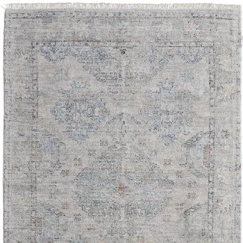 4' X 6' Gray Blue and Taupe Oriental Hand Woven Distressed Area Rug With Fringe