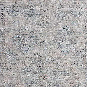 5' X 8' Gray Blue and Taupe Oriental Hand Woven Distressed Area Rug With Fringe