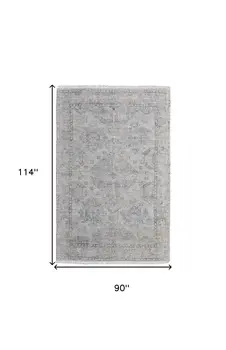 8' X 10' Gray Blue and Taupe Oriental Hand Woven Distressed Area Rug With Fringe