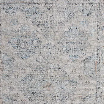 9' X 12' Gray Blue and Taupe Oriental Hand Woven Distressed Area Rug With Fringe