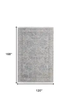 10' X 14' Gray Blue and Taupe Oriental Hand Woven Distressed Area Rug With Fringe