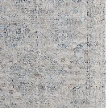 10' X 14' Gray Blue and Taupe Oriental Hand Woven Distressed Area Rug With Fringe