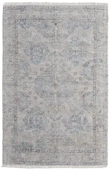 10' X 14' Gray Blue and Taupe Oriental Hand Woven Distressed Area Rug With Fringe