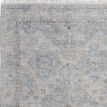 2' X 3' Gray Blue and Taupe Oriental Hand Woven Distressed Area Rug With Fringe