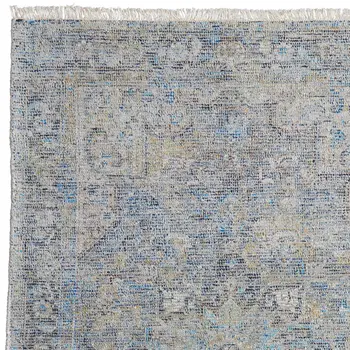 10' X 14' Gray Blue and Tan Abstract Hand Woven Distressed Area Rug With Fringe