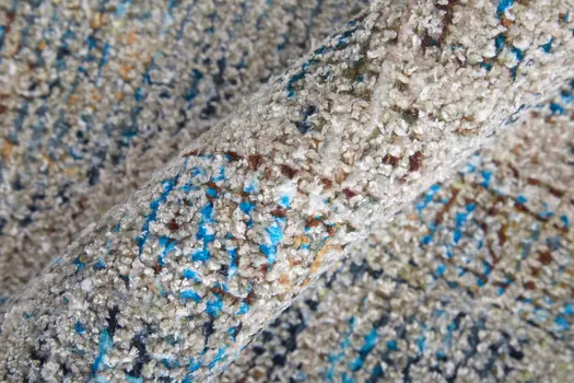 2' X 3' Gray Blue and Tan Abstract Hand Woven Distressed Area Rug With Fringe