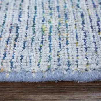 5' X 8' Blue and Gray Abstract Hand Woven Distressed Area Rug With Fringe