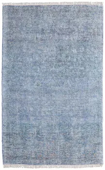 5' X 8' Blue and Gray Abstract Hand Woven Distressed Area Rug With Fringe