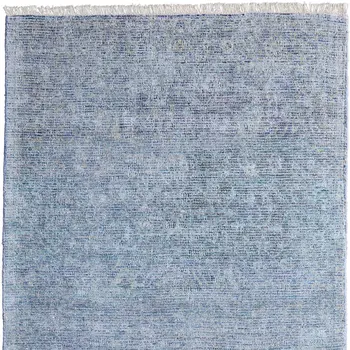 5' X 8' Blue and Gray Abstract Hand Woven Distressed Area Rug With Fringe