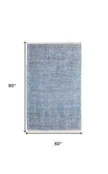 5' X 8' Blue and Gray Abstract Hand Woven Distressed Area Rug With Fringe