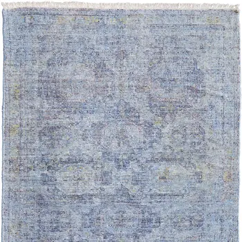 5' X 8' Blue and Ivory Abstract Hand Woven Distressed Area Rug With Fringe