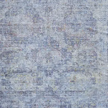 8' X 10' Blue and Ivory Abstract Hand Woven Distressed Area Rug With Fringe