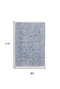8' X 10' Blue and Ivory Abstract Hand Woven Distressed Area Rug With Fringe