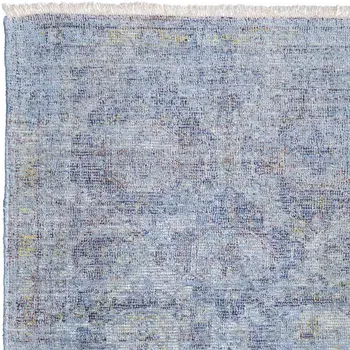 9' X 12' Blue and Ivory Abstract Hand Woven Distressed Area Rug With Fringe