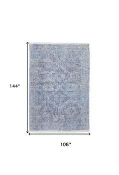 9' X 12' Blue and Ivory Abstract Hand Woven Distressed Area Rug With Fringe