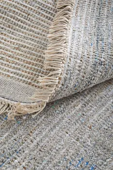 4' X 6' Gray Blue and Taupe Abstract Hand Woven Distressed Area Rug With Fringe
