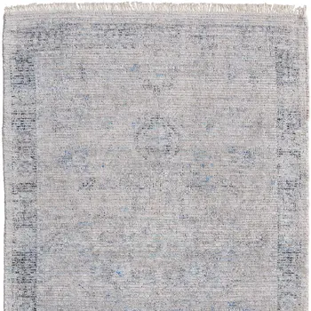 4' X 6' Gray Blue and Taupe Abstract Hand Woven Distressed Area Rug With Fringe