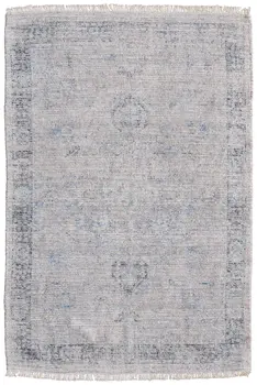 4' X 6' Gray Blue and Taupe Abstract Hand Woven Distressed Area Rug With Fringe