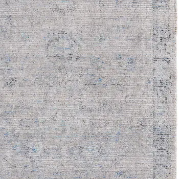 8' X 10' Gray Blue and Taupe Abstract Hand Woven Distressed Area Rug With Fringe