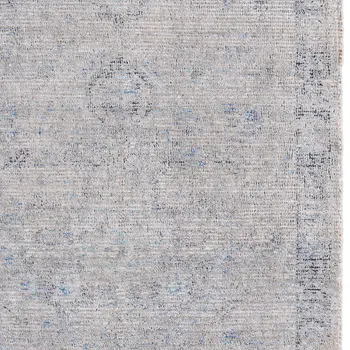 9' X 12' Gray Blue and Taupe Abstract Hand Woven Distressed Area Rug With Fringe
