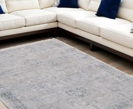 10' X 14' Gray Blue and Taupe Abstract Hand Woven Distressed Area Rug With Fringe