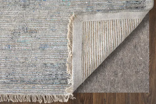 2' X 3' Gray Blue and Taupe Abstract Hand Woven Distressed Area Rug With Fringe