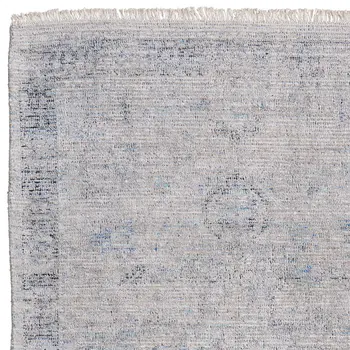 2' X 3' Gray Blue and Taupe Abstract Hand Woven Distressed Area Rug With Fringe