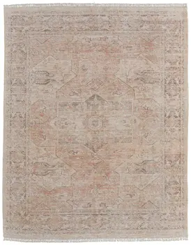 5' X 8' Tan Orange and Ivory Oriental Hand Woven Distressed Area Rug With Fringe