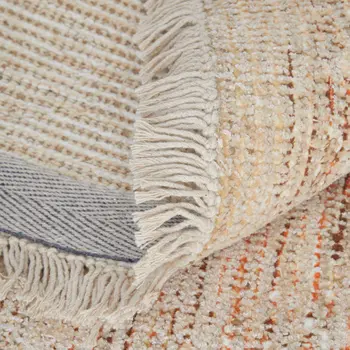 10' X 14' Tan Orange and Ivory Oriental Hand Woven Distressed Area Rug With Fringe