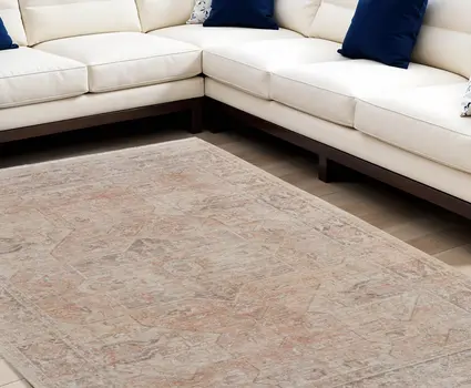 10' X 14' Tan Orange and Ivory Oriental Hand Woven Distressed Area Rug With Fringe