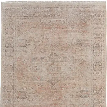 10' X 14' Tan Orange and Ivory Oriental Hand Woven Distressed Area Rug With Fringe
