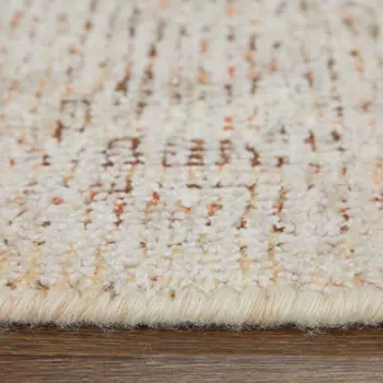 2' X 3' Tan Orange and Ivory Oriental Hand Woven Distressed Area Rug With Fringe