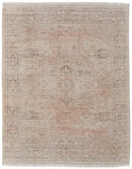 2' X 3' Tan Orange and Ivory Oriental Hand Woven Distressed Area Rug With Fringe