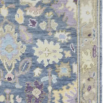 8' Gold Blue and Purple Wool Oriental Hand Knotted Runner Rug With Fringe