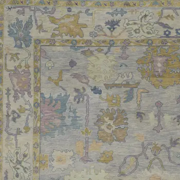 4' X 6' Purple Gray and Gold Wool Oriental Hand Knotted Area Rug With Fringe