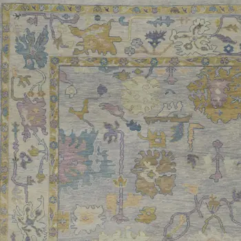 6' X 9' Purple Gray and Gold Wool Oriental Hand Knotted Area Rug With Fringe