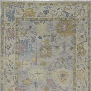 8' X 10' Purple Gray and Gold Wool Oriental Hand Knotted Area Rug With Fringe