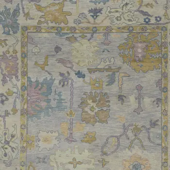 8' X 12' Purple Gray and Gold Wool Oriental Hand Knotted Area Rug With Fringe